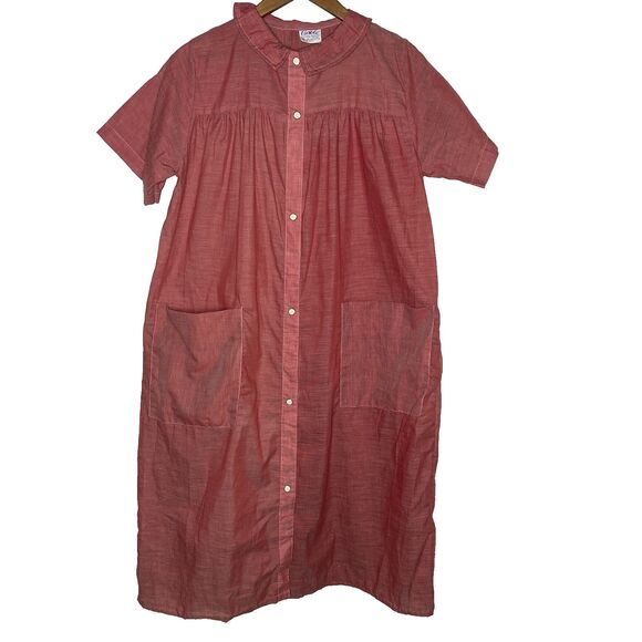 Vtg CAROLE Snap Front Pockets House Dress Coat Robe Lightweight Womens S Red - Picture 2 of 9